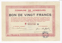 Belgium Commune De Hombourg 20 Francs 1914
# 00175B; UNC-