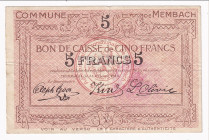 Belgium Commune De Membach 5 Francs 1914
# 9919; VF