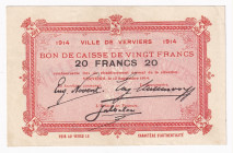 Belgium Ville De Verviers 20 Francs 1914
# 35715; XF