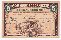 Belgium Commune De Cornesse 5 Francs 1915
# 054603; UNC