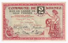 Belgium Commune De Wegnez 2 Francs 1915
# 028465; AUNC-