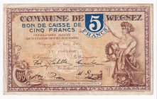 Belgium Commune De Wegnez 5 Francs 1915
# C049525; VF