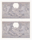 Belgium 2 x 100 Francs / 20 Belgas 1943 With consecutive numbers
P# 112; # 10731R407 - 10731R408; UNC