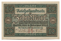 Germany - Weimar Republic 10 Mark 1920
P# 67a; # Q8932918; UNC