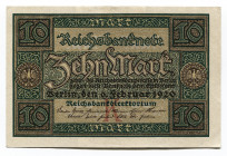 Germany - Weimar Republic 10 Mark 1920 Reichsbanknote
P# 67b; # Y 9435755; AUNC