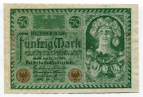 Germany - Weimar Republic 50 Mark 1920
P# 68; # B5719539; AUNC