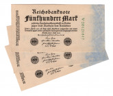 Germany - Weimar Republic 500 Mark 1922 3 Pieces
P# 74b; UNC