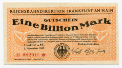 Germany - Weimar Republic 1 Billion Mark 1923
P# S1226; # 982010; UNC