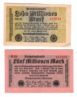 Germany - Weimar Republic 5 - 10 Million Mark 1923
P# 105-106; UNC