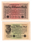 Germany - Weimar Republic 20 - 50 Million Mark 1923
P# 108-109; UNC