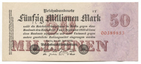 Germany - Weimar Republic 50 Millionen Mark 1923
P# 98b; # 1T-00389853; AUNC-UNC