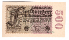 Germany - Weimar Republic 500 Million Mark 1923
P# 110e; UNC