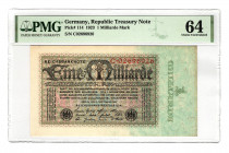 Germany - Weimar Republic 1 Milliard Mark 1923 PMG 64
P# 114; UNC