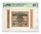 Germany - Weimar Republic 10 Milliard Mark 1923 PMG 67 EPQ
P# 117a; UNC
