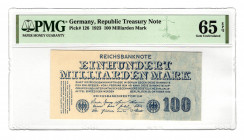 Germany - Weimar Republic 100 Milliard Mark 1923 PMG 65 EPQ
P# 126; UNC