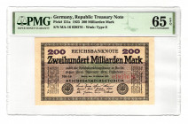 Germany - Weimar Republic 200 Milliard Mark 1923 PMG 65 EPQ
P# 121a; UNC