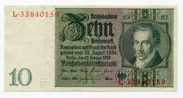 Germany - Weimar Republic 10 Reichsmark 1929
P# 180a; # L33840159; AUNC