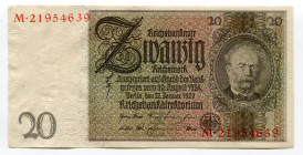 Germany - Weimar Republic 20 Reichsmark 1929
P# 181; # M21954639; UNC