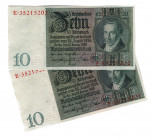 Germany - Weimar Republic 50 Reichsmark 1933 2 Consecutive
P# 182b; UNC