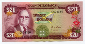 Jamaica 20 Dollars 1976 (ND)
P# 63; # 504350; AUNC