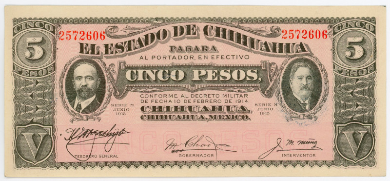 Mexico 5 Pesos 1915
P# S532 A; # 2572606; UNC
