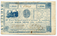 Paraguay 5 Pesos 1865
P# 25; # 62941; VF-