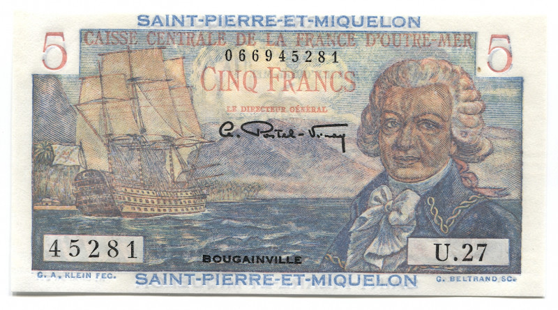 Saint Pierre & Miquelon 5 Francs 1950 - 1960 (ND)
P# 22; # 066945281; UNC