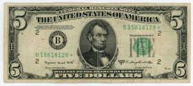 United States 5 Dollars 1950
P# 438; # B15618128; Tears; F+