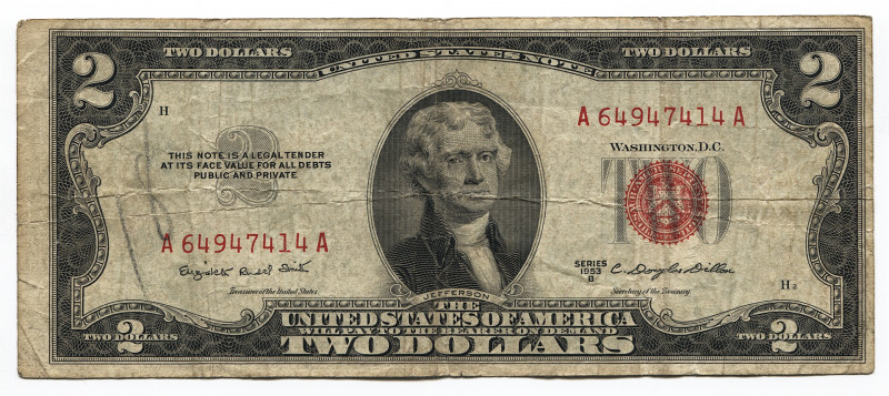 United States 2 Dollars 1953 B
P# 380b; # E 06215165 A; United States Notes - S...