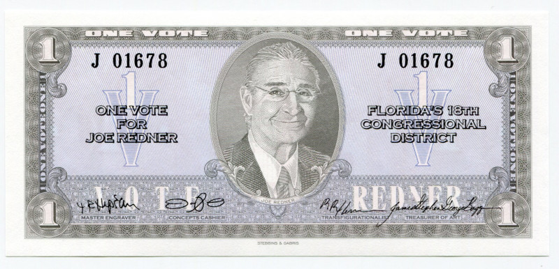 United States Tampa 1 Vote (ND)
1 Vote Joe Redner political note Stebbins & Gab...