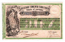 Uruguay Sociedad Fomento Territorial 10 Pesos 1868
P# S481; XF-AUNC