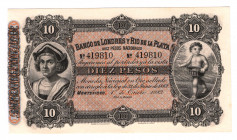 Uruguay Londres Rio de La Plata 10 Pesos 1883
P# S242; UNC