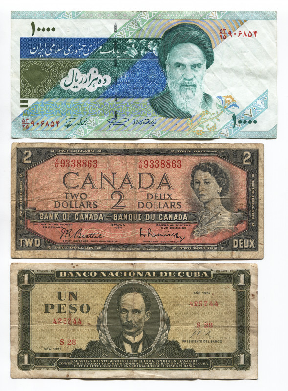World Lot of 7 Notes 1938 - 2015
Various Countries, Dates & Denominations; F-XF