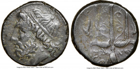 SICILY. Syracuse. Hieron II (ca. 275-215 BC). AE litra (19mm, 5h). NGC Choice VF. Head of Poseidon left, wearing taenia / ΙΕΡΩ-ΝΟΣ/Θ-Φ, trident head, ...