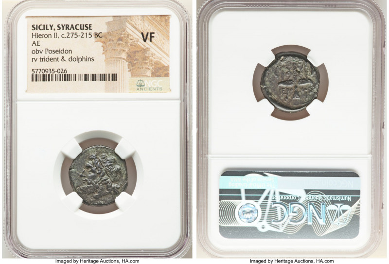 SICILY. Syracuse. Hieron II (ca. 275-215 BC). AE litra (20mm, 6h). NGC VF. Head ...