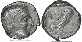 ATTICA. Athens. Ca. 455-440 BC. AR tetradrachm (24mm, 17.07 gm, 2h). NGC Choice AU 5/5 - 4/5. Early transitional issue. Head of Athena right, wearing ...