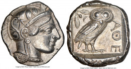 ATTICA. Athens. Ca. 440-404 BC. AR tetradrachm (24mm, 17.17 gm, 7h). NGC Choice AU 5/5 - 5/5. Mid-mass coinage issue. Head of Athena right, wearing ea...