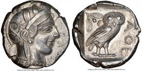 ATTICA. Athens. Ca. 440-404 BC. AR tetradrachm (25mm, 17.16 gm, 7h). NGC Choice AU 5/5 - 4/5. Mid-mass coinage issue. Head of Athena right, wearing ea...