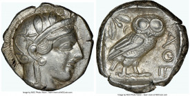 ATTICA. Athens. Ca. 440-404 BC. AR tetradrachm (24mm, 17.19 gm, 8h). NGC Choice AU 5/5 - 4/5. Mid-mass coinage issue. Head of Athena right, wearing ea...