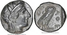 ATTICA. Athens. Ca. 440-404 BC. AR tetradrachm (25mm, 17.17 gm, 8h). NGC Choice AU 5/5 - 3/5. Mid-mass coinage issue. Head of Athena right, wearing ea...