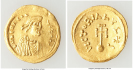 Heraclius (AD 610-641). AV semissis (18mm, 2.12 gm, 6h). Choice XF, graffiti, clipped. Constantinople, 6th officina, AD 613-641. d N hЄRACLI-ЧS T PP A...