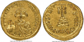 Constans II Pogonatus (AD 641-668). AV solidus (20mm, 4.43 gm, 5h). NGC Choice AU 5/5 - 3/5, scratches. Constantinople, 7th officina. dN CONStAN-tINЧS...