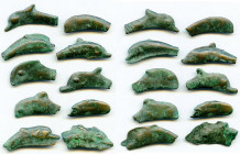 ANCIENT LOTS. Greek. Scythia. Olbia. Ca. 437-410 BC. Lot of ten (10) cast AE dolphins. Choice Fine. Includes: Dolphin with large eye and central spine...