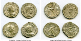 ANCIENT LOTS. Roman Imperial. Elagabalus (AD 218-222). Lot of four (4) AR denarii. Choice VF-XF. Includes: Various types of Elagabalus denarii. Total ...