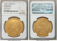 Franz Joseph I gold 4 Ducat 1860-A AU Details (Scratches) NGC, Vienna mint, KM2272, Fr-491. Mintage: 6,303. AGW 0.4427 oz. 

HID09801242017

© 202...
