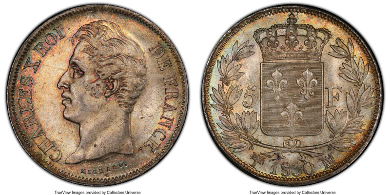 Charles X 5 Francs 1830-MA MS63 PCGS, Marseille mint, KM728.10, Gad-644. Multico...