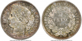 Republic Franc 1851-A MS66+ NGC, Paris mint, KM759.1. A premium gem offering emboldened by a fully frosted and wholly embossed portrait of Ceres cente...