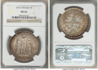 Republic 5 Francs 1873-A MS65 NGC, Paris mint, KM820.1. Gray center toning with yellow, red and lime peripheries. 

HID09801242017

© 2020 Heritag...
