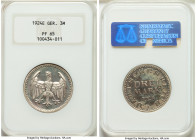 Weimar Republic Proof 3 Mark 1924-E PR65 NGC, Muldenhutten mint, KM43. Milky toning. 

HID09801242017

© 2020 Heritage Auctions | All Rights Reser...