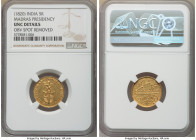 British India. Madras Presidency gold 5 Rupees (1/3 Mohur) ND (1820) UNC Details (Obverse Spot Removed) NGC, Madras mint, KM422. An appreciable offeri...